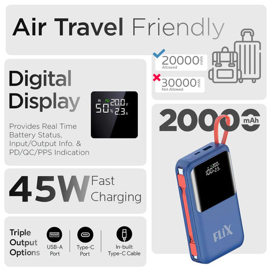 FLiX UltraCharge XPB-P45 20,000mAh 45W QC Power Delivery PPS Power Bank