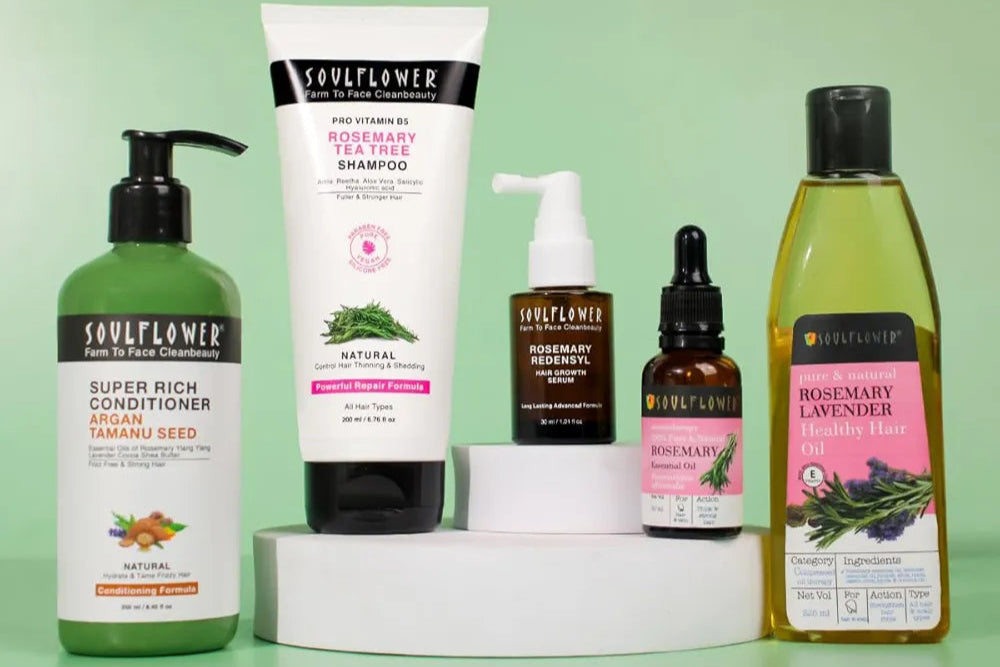 Soulflower Hair Growth Serum, Rosemary Oil, 3% Redensyl, 4% Anagain, Caffeine, Melanogray, Biotin, Rice Water, Clinically Tested on Real people, Hair growth & Hair fall control for Women & Men | 30ml