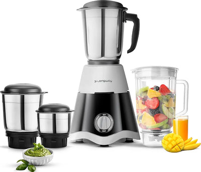 Longway Super Dlx 750 Watt Juicer Mixer Grinder with 4 Jars for Grinding, Mixing, Juicing with Powerful Motor | 1 Year Warranty |