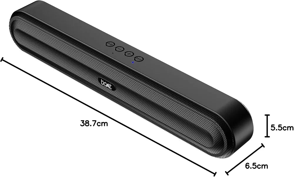 boAt Aavante Bar 490 10W Signature Sound, Dual Full-Range Drivers,7 HRS Battery, Built-in Mic,2.0 CH, Free Music Streaming on JioSaavn, Bluetooth Sound Bar, Soundbar Speaker