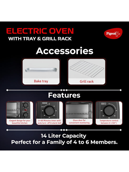 Pigeon Black 14L Stainless Steel Oven Toaster Grill - 900W