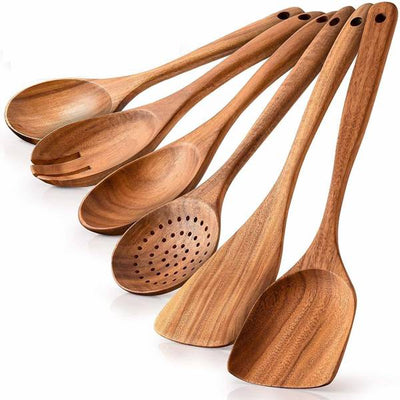 Flipkart SmartBuy Wooden Spoon Set Kitchen Cooking Spatula Non Stick Serving Set of 6 Brown Kitchen Tool Set (Brown)
