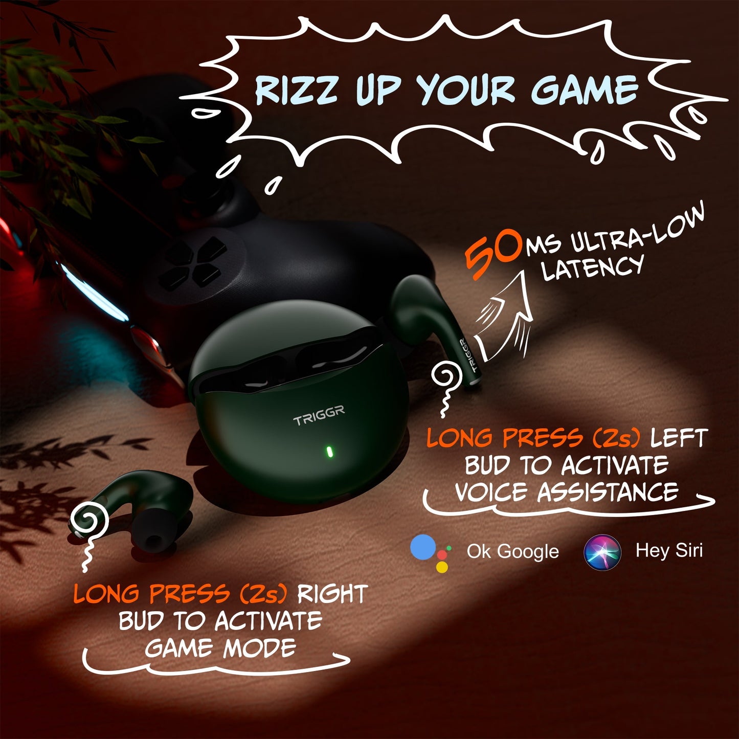 TRIGGR Rizz with 40H Playback, Spherical Design, 13mm Drivers, Rich Bass, Fast Charging, Bluetooth v5.3