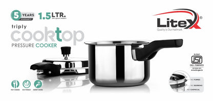 Litex Triply Stainless Steel Pressure Cooker | Induction Compatible | Outer Lid with Safety Lock | Stay-Cool Handles