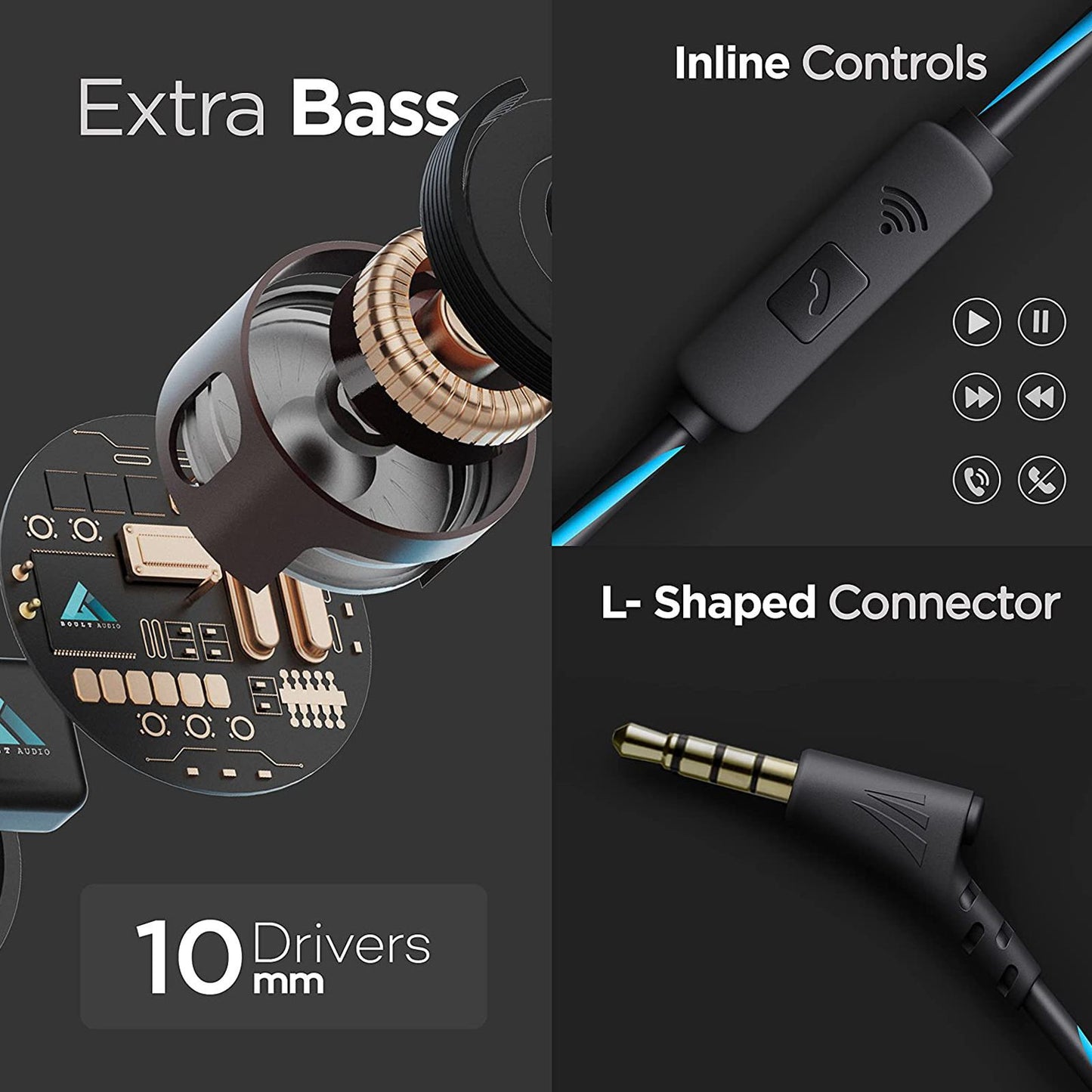 GOBOULT BassBuds X1 BA-RD-X1 Wired Earphone with Mic (In Ear, Blue)
