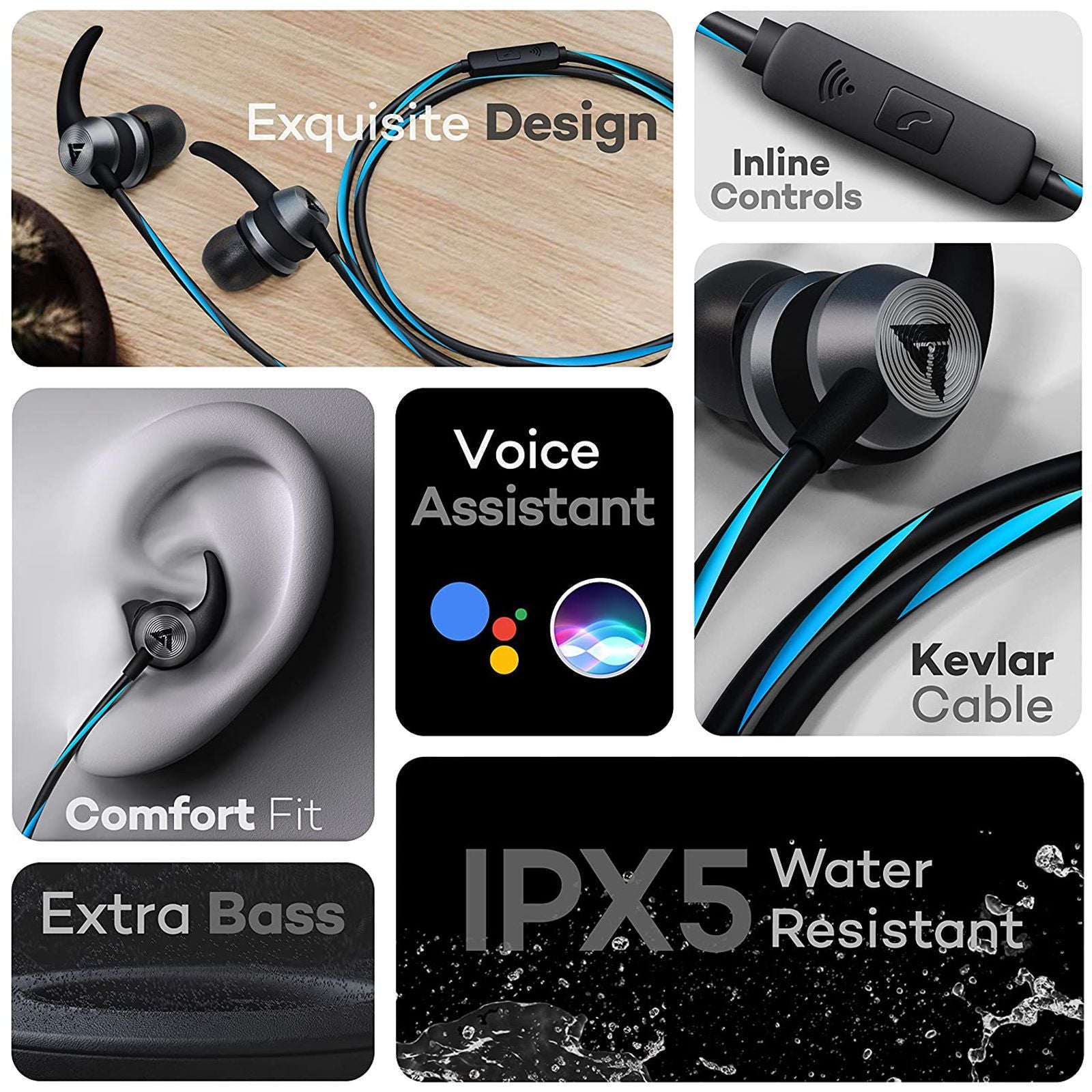 GOBOULT BassBuds X1 BA-RD-X1 Wired Earphone with Mic (In Ear, Blue)
