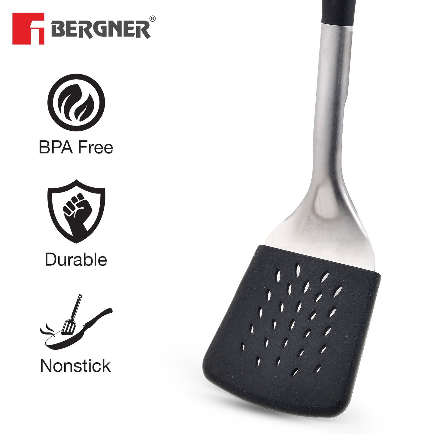 Master Pro Stainless Steel 34.3 cm Slotted Turner with Nylon Handle