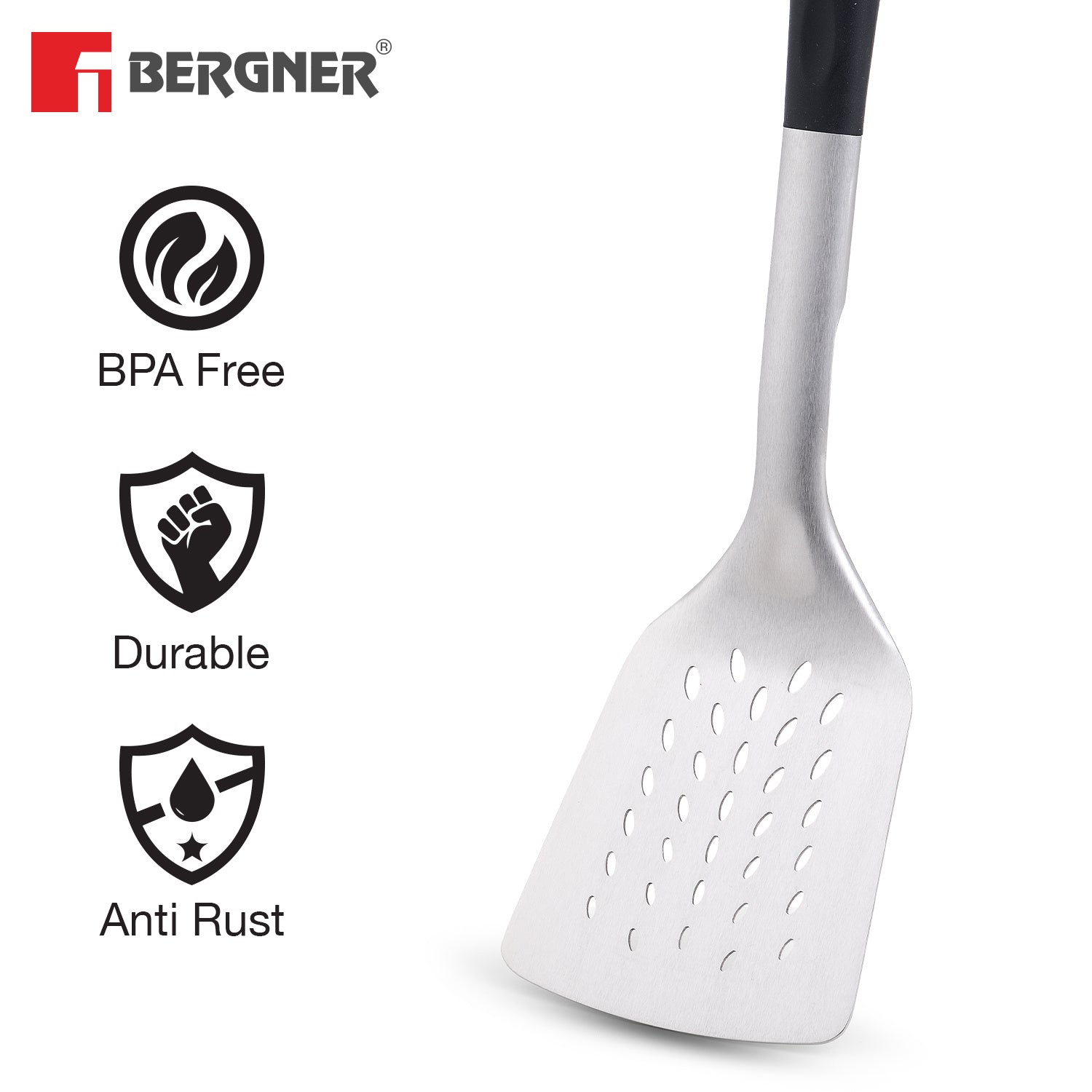 Master Pro Stainless Steel 33.6 cm Slotted Turner with Nylon Handle