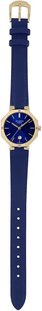Casio Women Leather Analog Blue Dial Watch-She-4543Gl-2Audf, Band Color-Blue