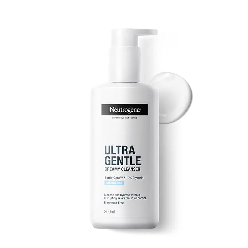 Neutrogena Ultra Gentle Creamy Cleanser | 14X Gentler Cleanser | All Skin Types Including Sensitive Skin | Face Wash for Sensitive Skin for Men & Women | With Barriercare Technology & 10% Glycerin | Paraben-Free