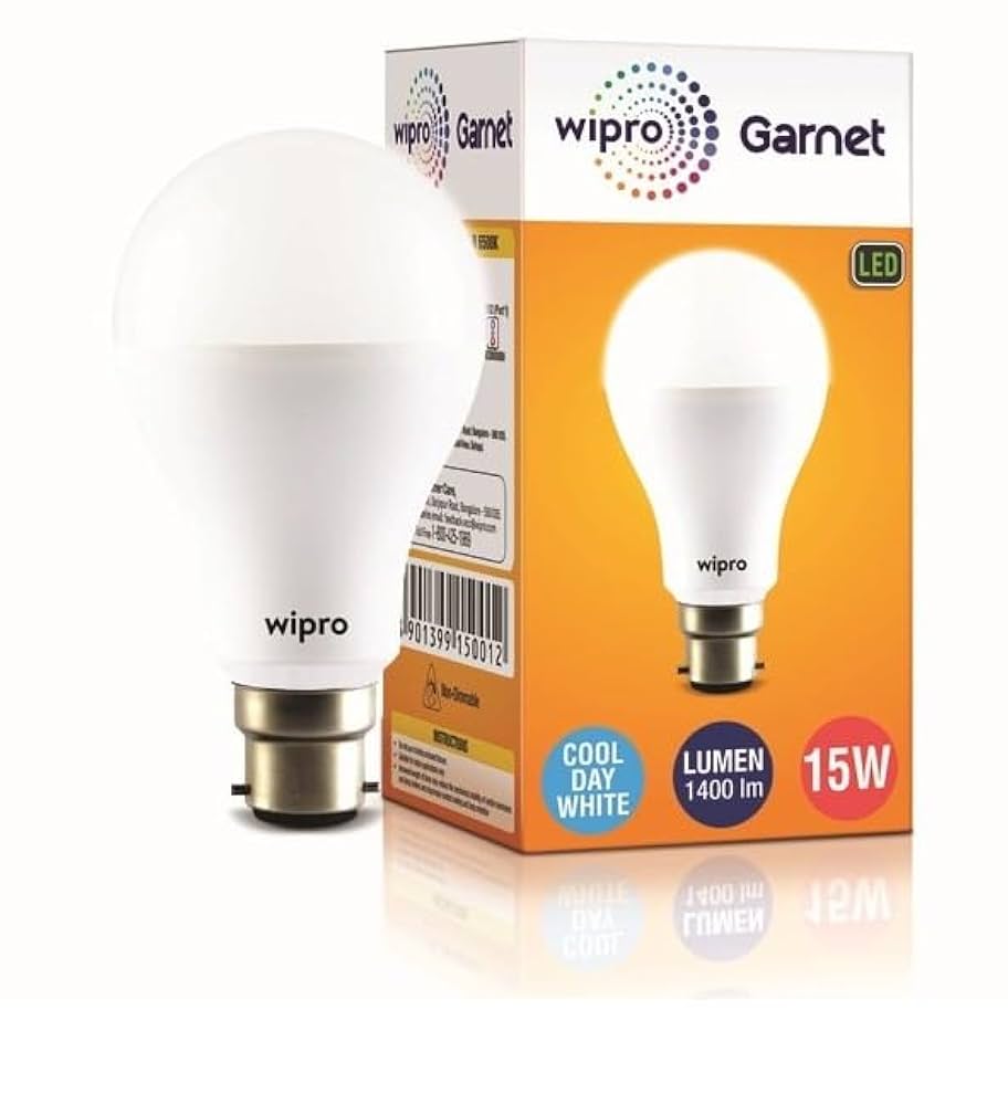 wipro Garnet 15W LED Bulb for Home & Office |Cool Day White  | B22 Base|220 degree Light coverage |4Kv Surge Protection |400V High Voltage Protection |Energy Efficient | Pack of 1