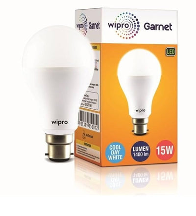wipro Garnet 15W LED Bulb for Home & Office |Cool Day White  | B22 Base|220 degree Light coverage |4Kv Surge Protection |400V High Voltage Protection |Energy Efficient | Pack of 1