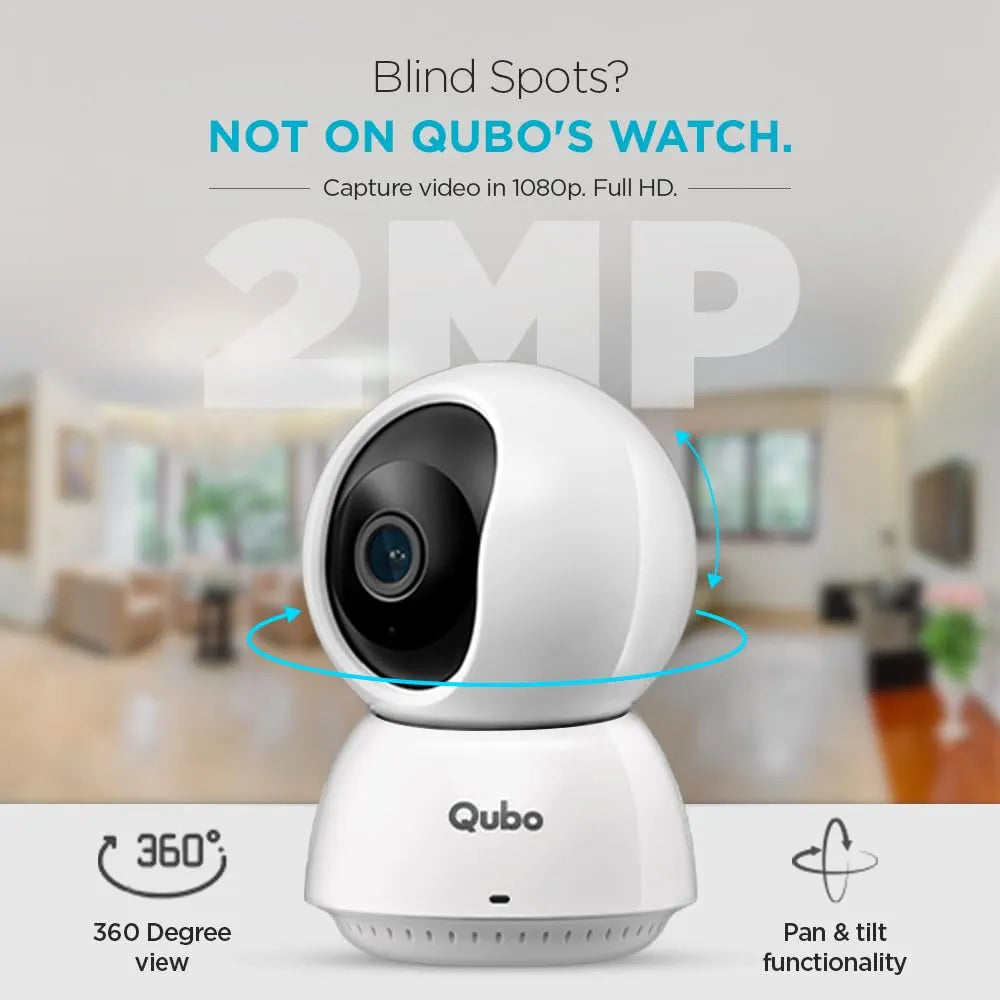 Qubo Smart Cam 360 Ultra WiFi CCTV Security Camera for Home from Hero Group | 2MP 1080p Full HD | Ethernet Option | 2-Way Talk |Mobile App | Night Vision | Cloud & SD Card Recording | Made in India