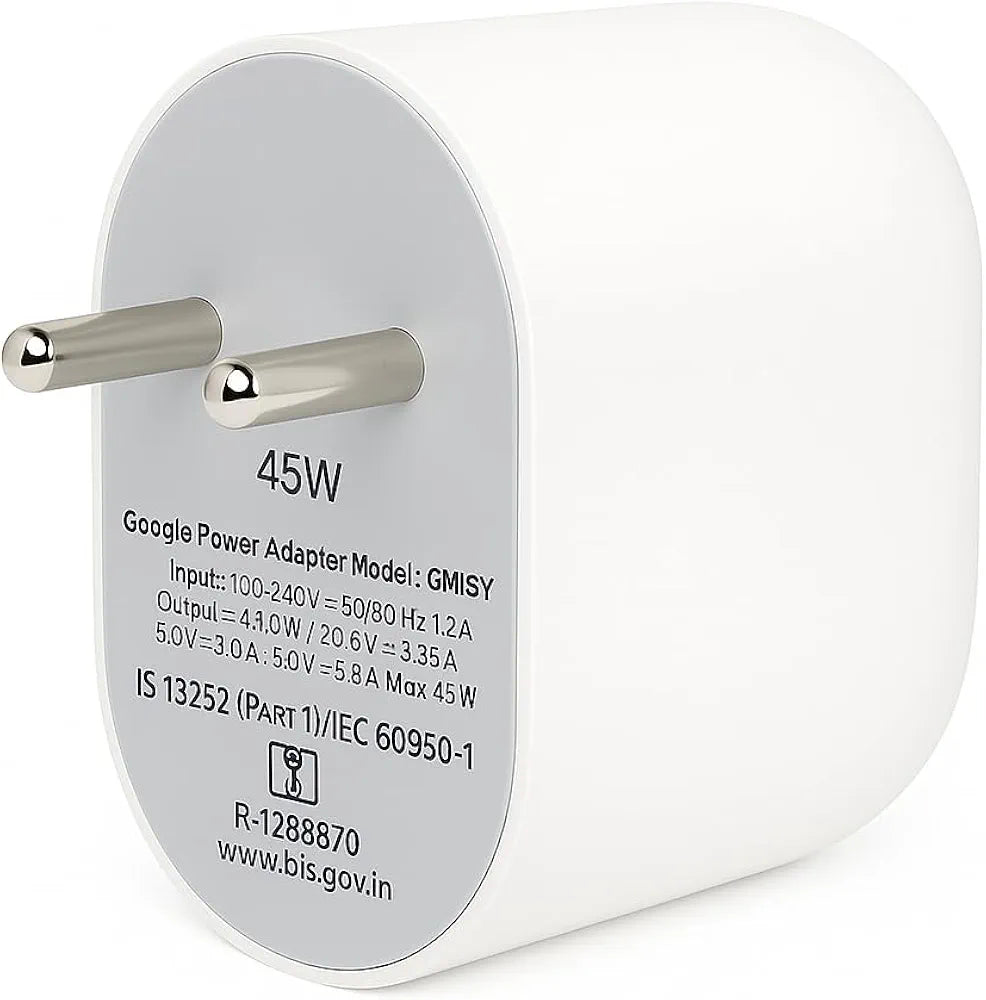 Original Google 45W Type C Fast Charger Adapter | Compatible with Google Pixel 10/10 Pro/9 Pro XL/9 Pro Fold/9 Pro/9/9a/8 Pro, Laptop, Tablet, Chromebook & More | Quick Charging USB-C Adapter - White
