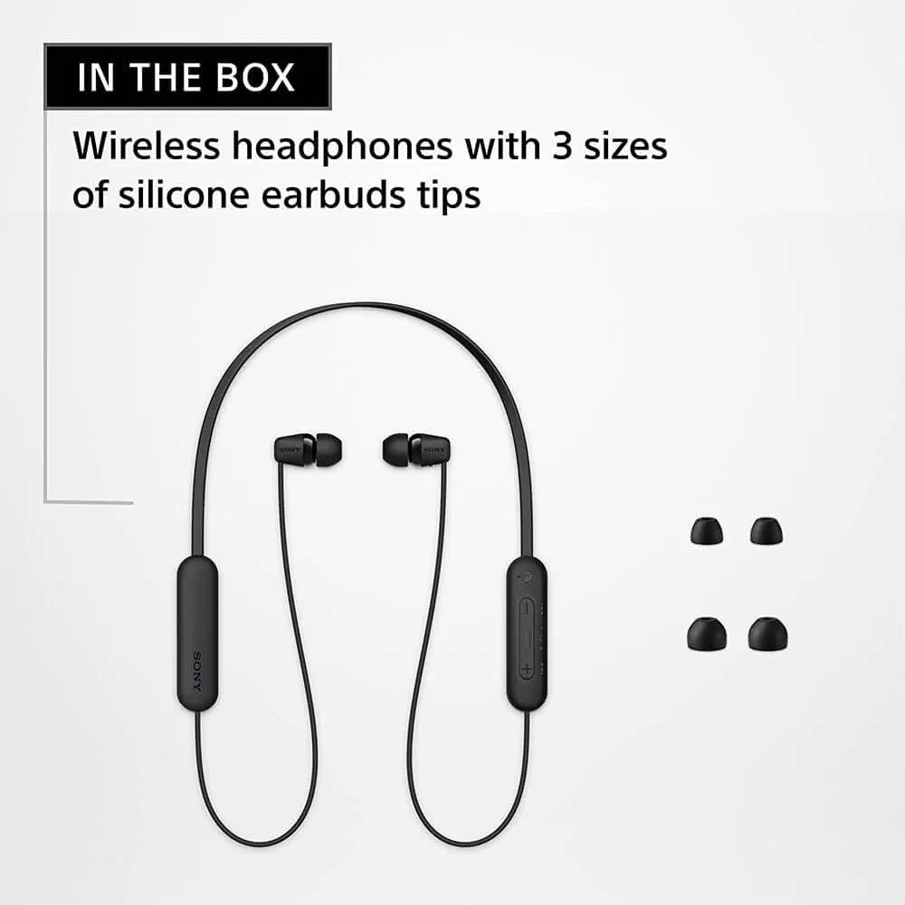 Sony WI-C100 Wireless Headphones with Customizable Equalizer for Deep Bass & 25 Hrs Battery, DSEE-Upscale, Splash Proof, 360RA, Fast Pair, in Ear Bluetooth Headset with Mic for Phone Calls 