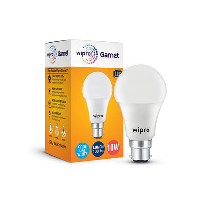 wipro Garnet 10W LED Bulb for Home & Office |Cool Day White  | B22 Base|220 degree Light coverage |4Kv Surge Protection |400V High Voltage Protection |Energy Efficient | Pack of 1