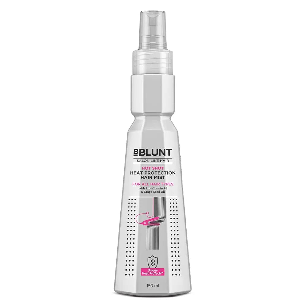 Bblunt Hot Shot Heat Protection Hair Mist | Designed for Indian Hair | Prevents Damage | Upto 230° Celsius Protection | Hair Spray for Men & Women | 150 ml
