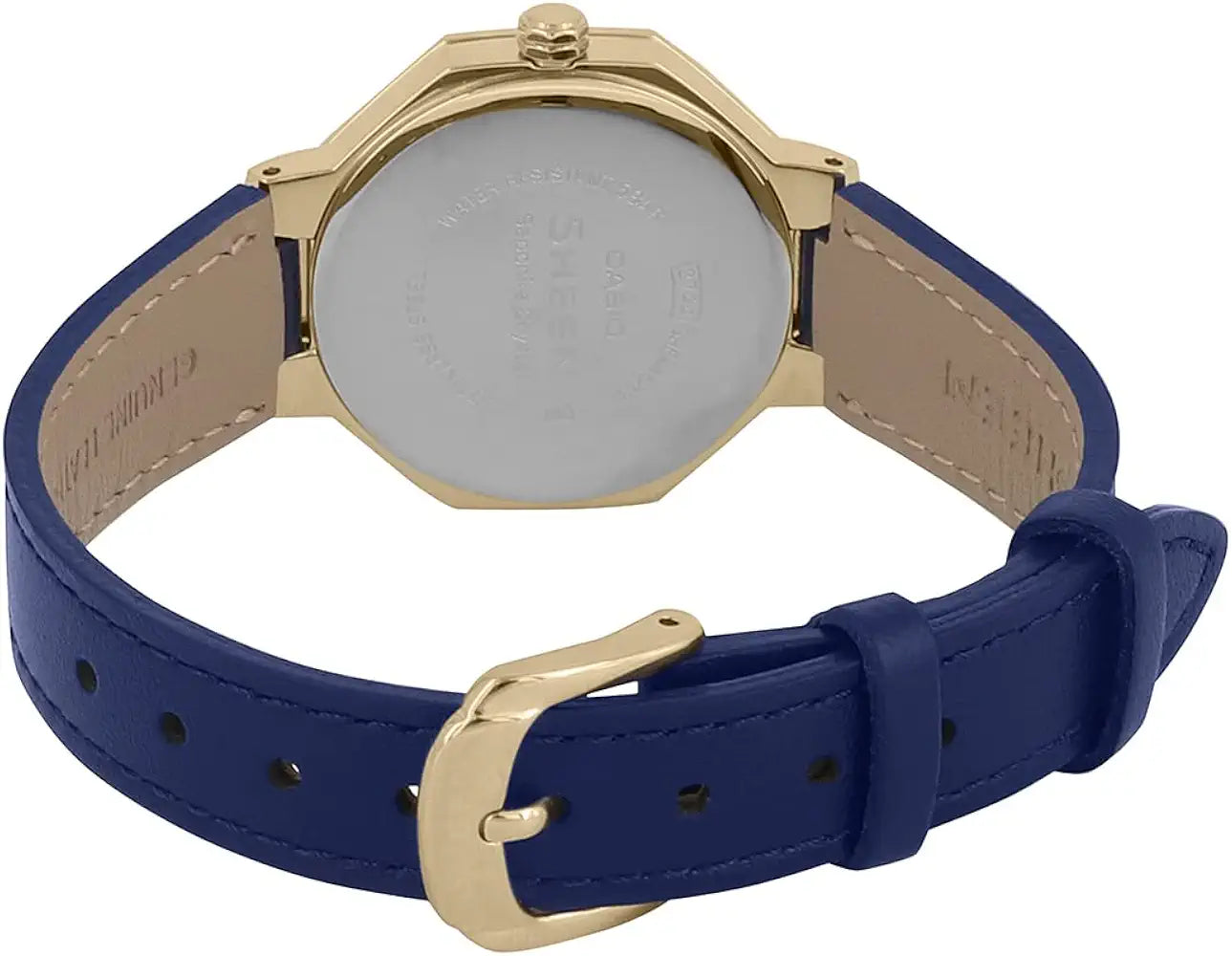 Casio Women Leather Analog Blue Dial Watch-She-4543Gl-2Audf, Band Color-Blue