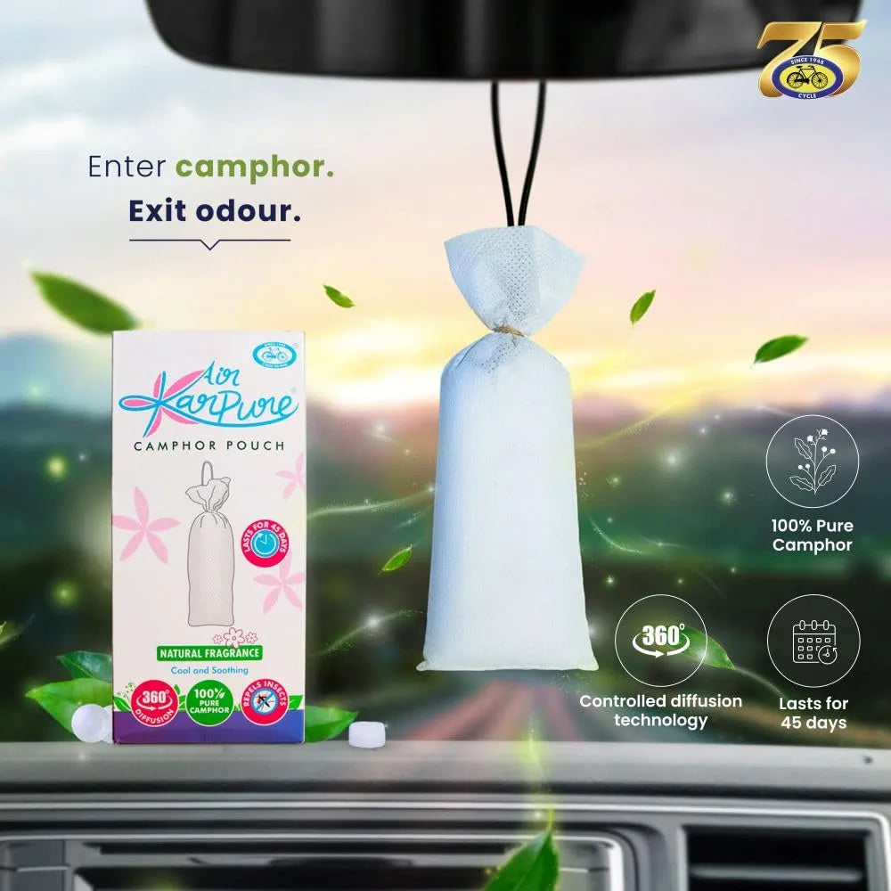 Cycle Pure Karpure Bhimseni Camphor Pouch Air Freshener  | Enjoy Up To 45 Days Of Long-Lasting Camphor Fragrance | Air Freshener For Cars, Homes & Offices, Granule
