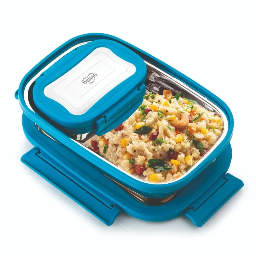 MAGIC PLUS Hot Lunch Box for Kids to School Stainless Steel Lunch Box with Compartments, Leakproof and Durable Tiffin Box for School, Daycare, and Travel, Perfect for Boys and Girls, 1000ml, Blue