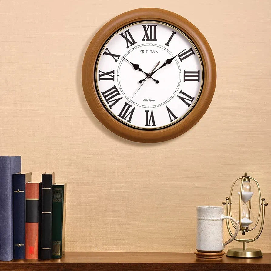 Titan Contemporary Brown Analog Wall Clock with Silent Sweep Technology - 42 Cm X 42 Cm ,Plastic