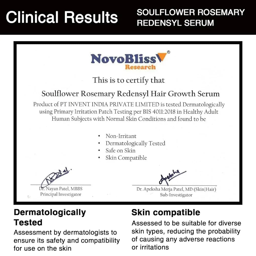 Soulflower Hair Growth Serum, Rosemary Oil, 3% Redensyl, 4% Anagain, Caffeine, Melanogray, Biotin, Rice Water, Clinically Tested on Real people, Hair growth & Hair fall control for Women & Men | 30ml