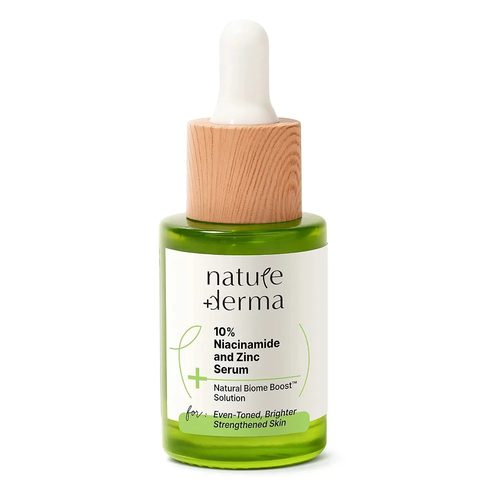 Nature Derma 10% Niacinamide & Zinc Serum with Natural Biome-Boost™ | Reduces Pores and Dark spots | Brighter, Even Toned and Strengthened Skin | 30ml | Dermatologically Tested