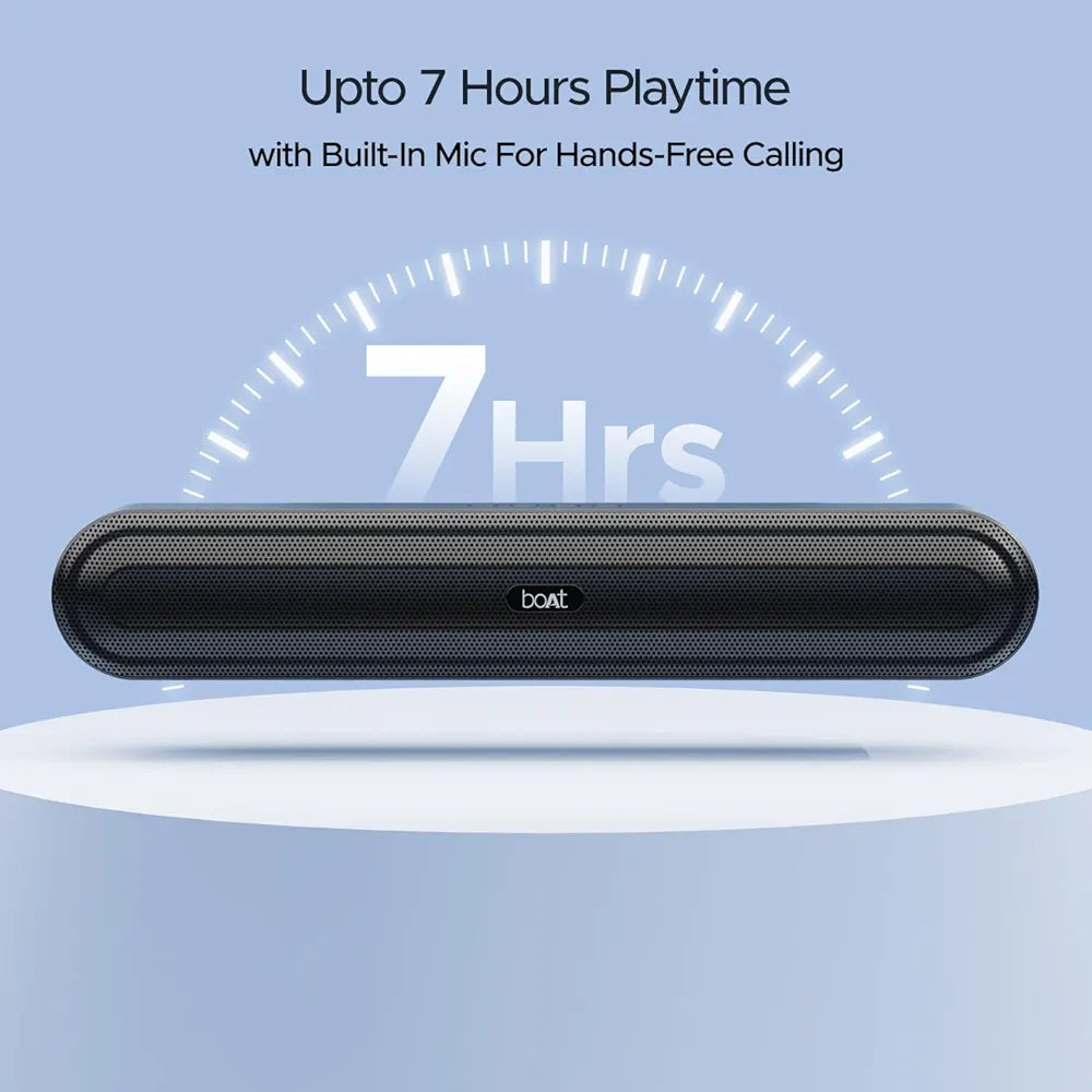 boAt Aavante Bar 490 10W Signature Sound, Dual Full-Range Drivers,7 HRS Battery, Built-in Mic,2.0 CH, Free Music Streaming on JioSaavn, Bluetooth Sound Bar, Soundbar Speaker 