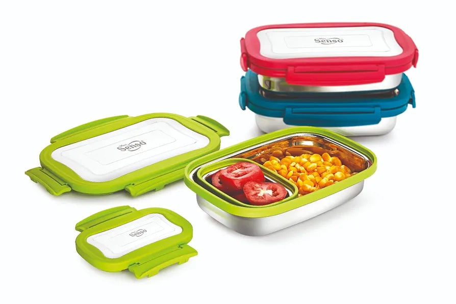 MAGIC PLUS Hot Lunch Box for Kids to School Stainless Steel Lunch Box with Compartments, Leakproof and Durable Tiffin Box for School, Daycare, and Travel, Perfect for Boys and Girls, 1000ml, Blue