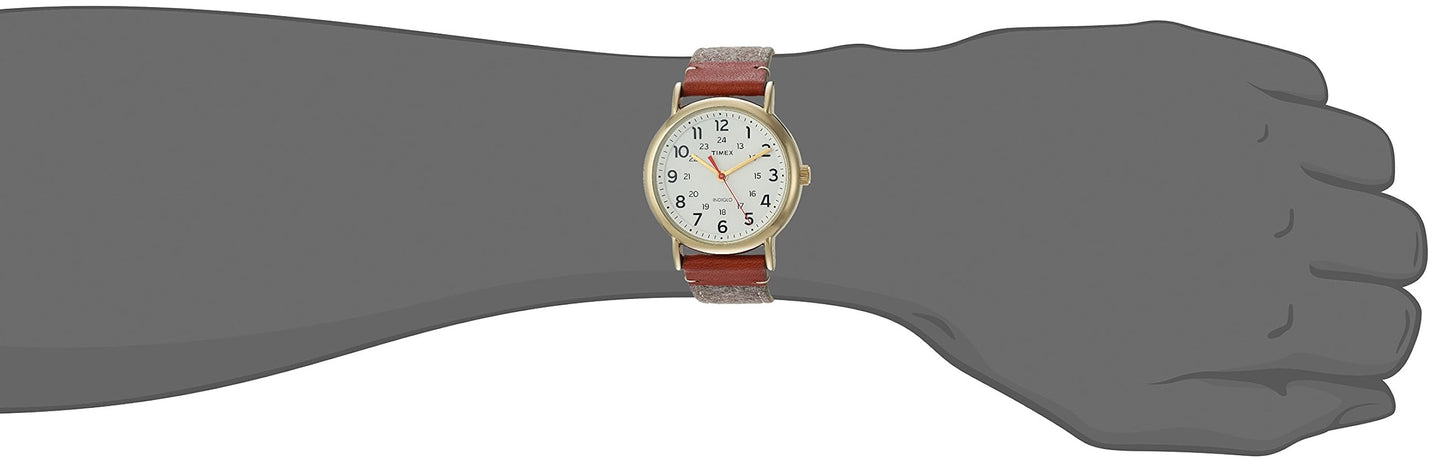 Timex Unisex TW2R42100 Weekender Tan/Brown/Cream Fabric/Leather Strap Watch