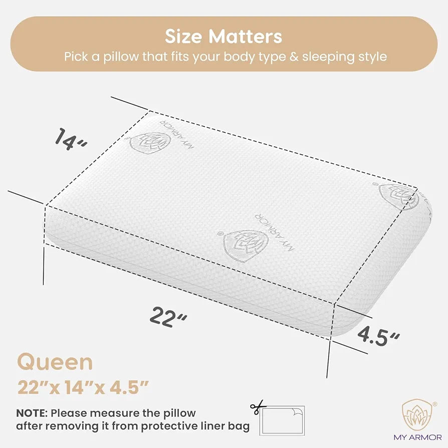MY ARMOR Ventilated Cooling Gel Memory Foam Pillow Queen Size - 4.5 Inch Thick | 2 Years Warranty | with Removable Washable Cover - Pack of 1