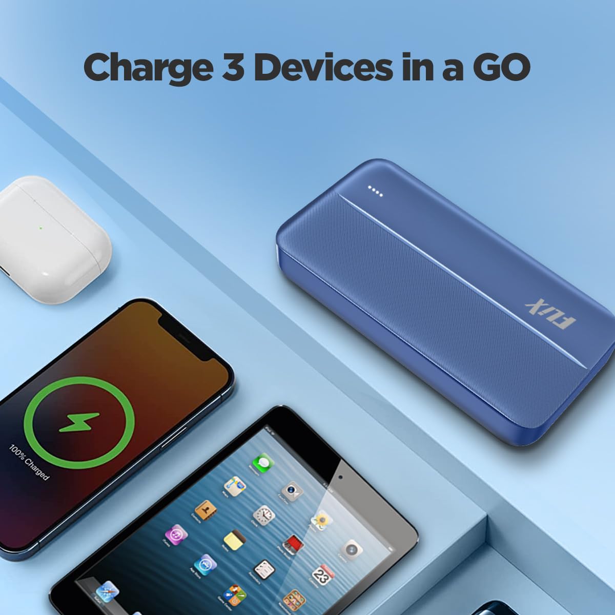 FLiX UltraCharge 20,000mAh QCPD Power Bank,USB C/B Input,Tripple Output 22.5W