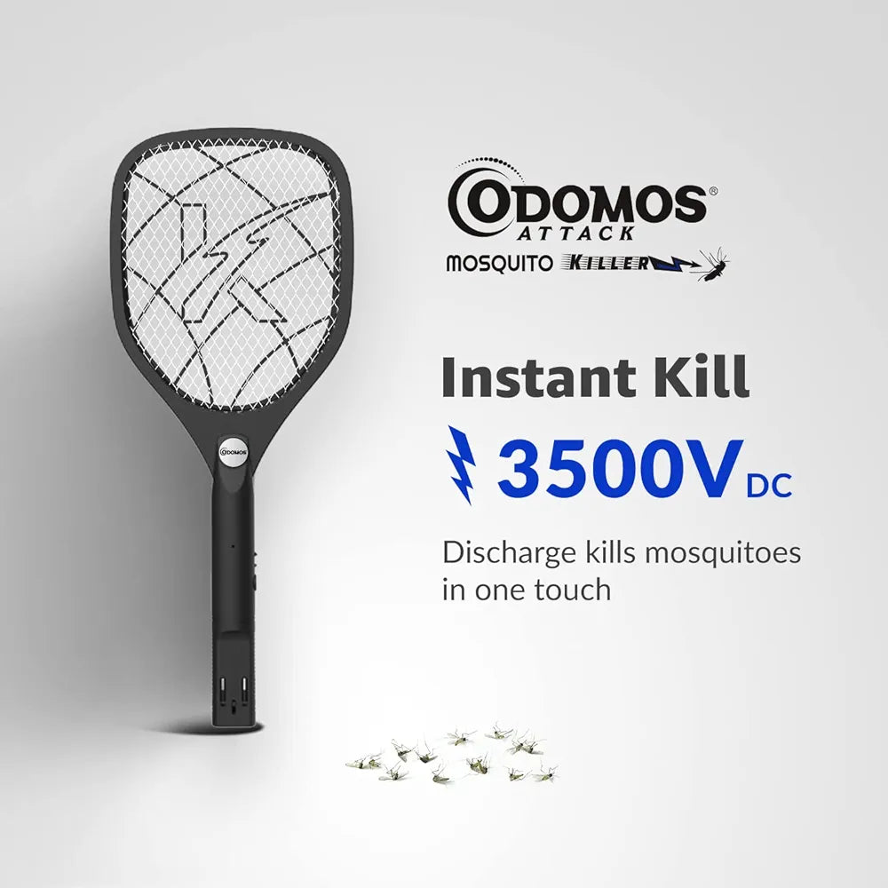 Odomos Attack Anti - Mosquito Rechargeable Racquet | 500mAH Battery | Large Net Area for Better Coverage | Long Lasting Internal Battery with Plug in Socket | 6 Months Warranty 