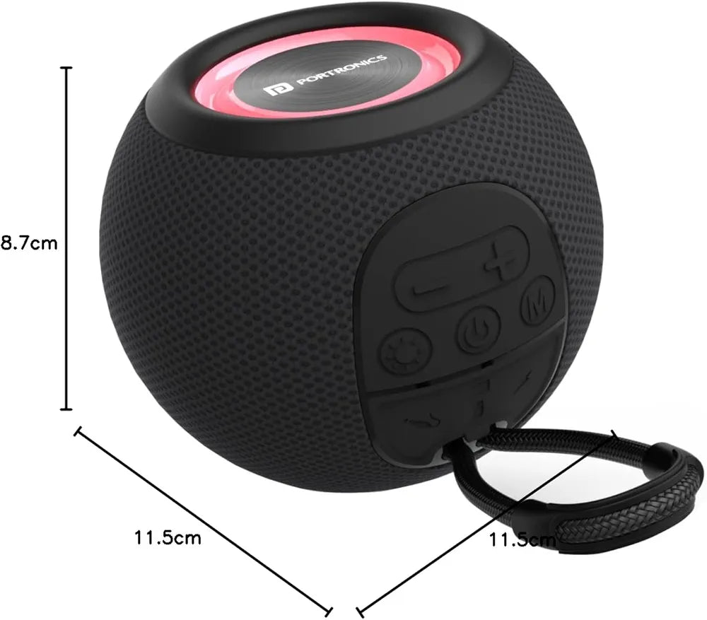 Portronics Resound 5W Bluetooth 5.3 Wireless Speaker with FM Radio, TWS Function, Multicolor LED Lights, 6-8 Hrs Playtime