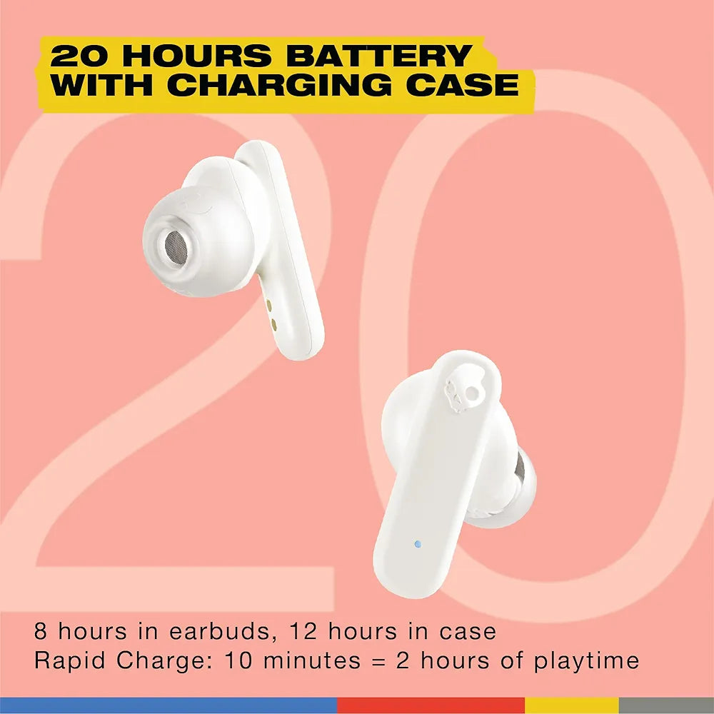 Skullcandy Smokin Buds Wireless in Ear Earbuds – ENC for Clear Calls, Music/Movie/Podcast EQ Modes, 20Hr Battery, Rapid Charge, Touch Controls, Solo Bud Use 