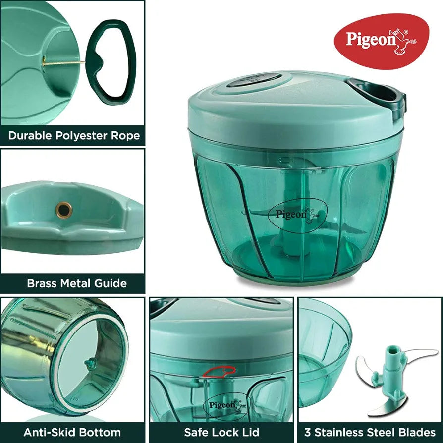 Pigeon by Stovekraft Large Handy and Compact Chopper with 3 blades for effortlessly chopping vegetables and fruits for your kitchen, Green