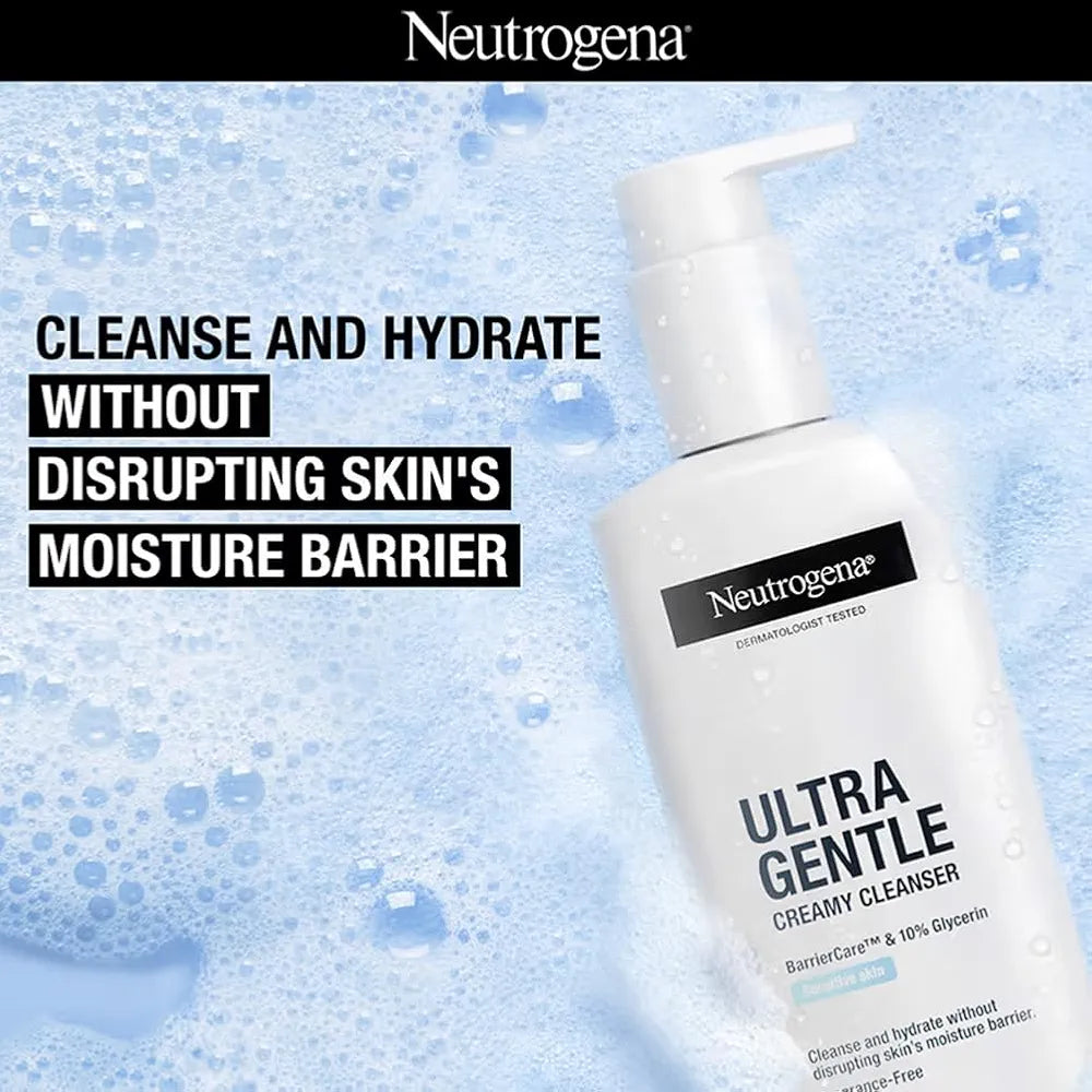 Neutrogena Ultra Gentle Creamy Cleanser | 14X Gentler Cleanser | All Skin Types Including Sensitive Skin | Face Wash for Sensitive Skin for Men & Women | With Barriercare Technology & 10% Glycerin | Paraben-Free