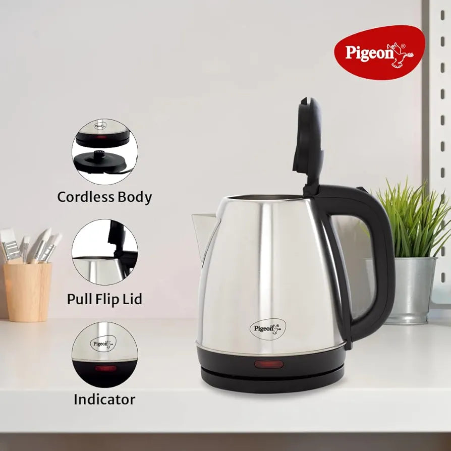 Pigeon 1.5 litre Hot Kettle and Stainless Steel Water Bottle Combo used for boiling Water, Making Tea and Coffee, Instant Noodles, Soup with Auto Shut- off Feature