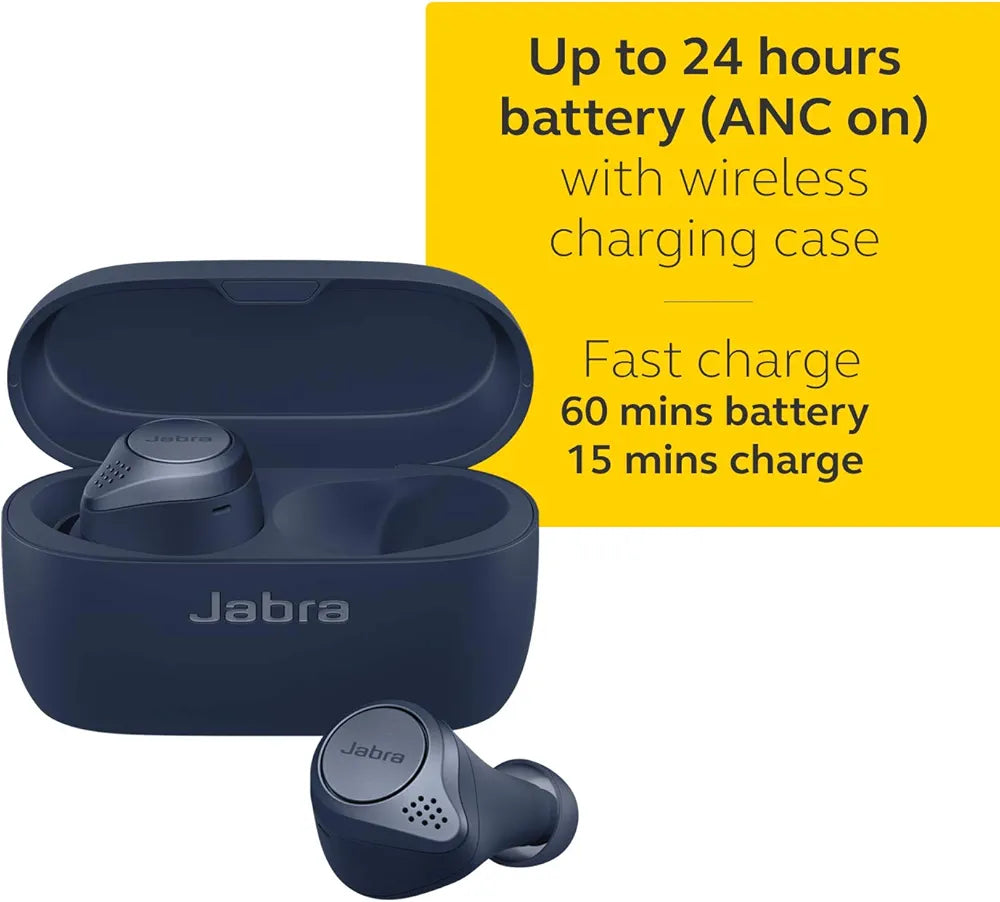 Jabra Elite Active 75t Earbuds - Active Noise Cancelling Wireless Sports Earbuds with Long Battery Life - in Ear True Wireless Sports Earphones for Calls and Music - Navy
