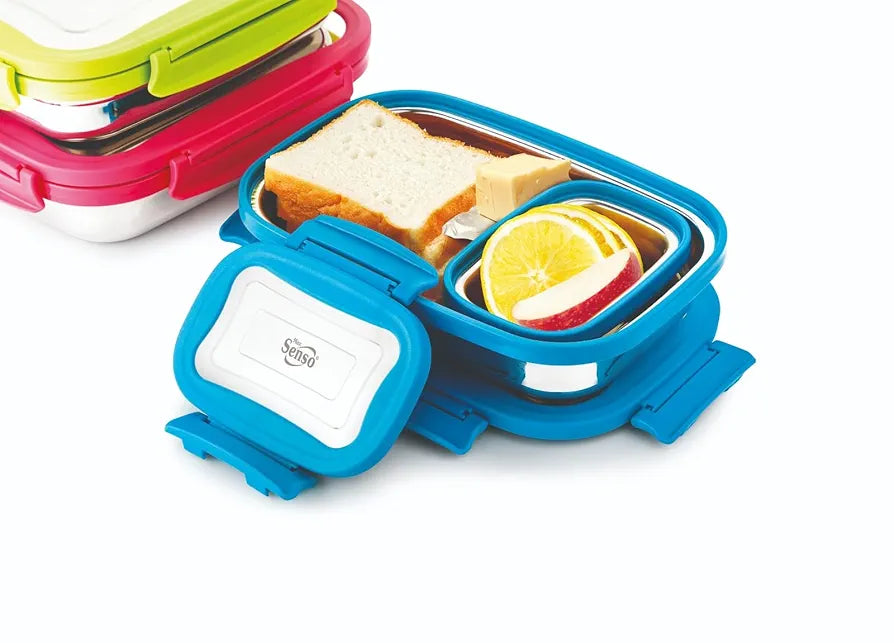 MAGIC PLUS Hot Lunch Box for Kids to School Stainless Steel Lunch Box with Compartments, Leakproof and Durable Tiffin Box for School, Daycare, and Travel, Perfect for Boys and Girls, 1000ml, Blue