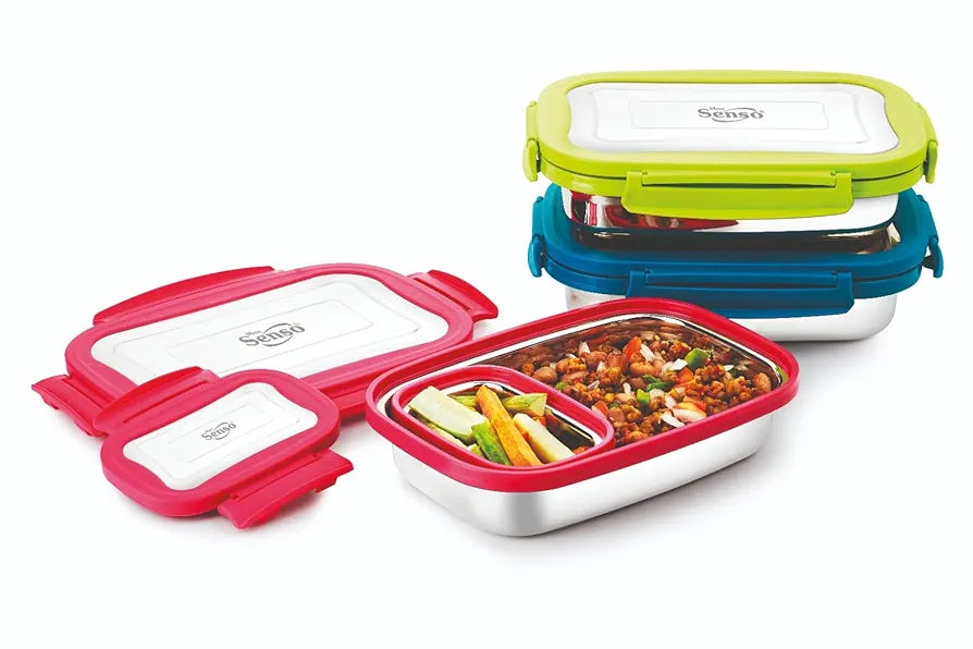 MAGIC PLUS Hot Lunch Box for Kids to School Stainless Steel Lunch Box with Compartments, Leakproof and Durable Tiffin Box for School, Daycare, and Travel, Perfect for Boys and Girls, 1000ml, Blue