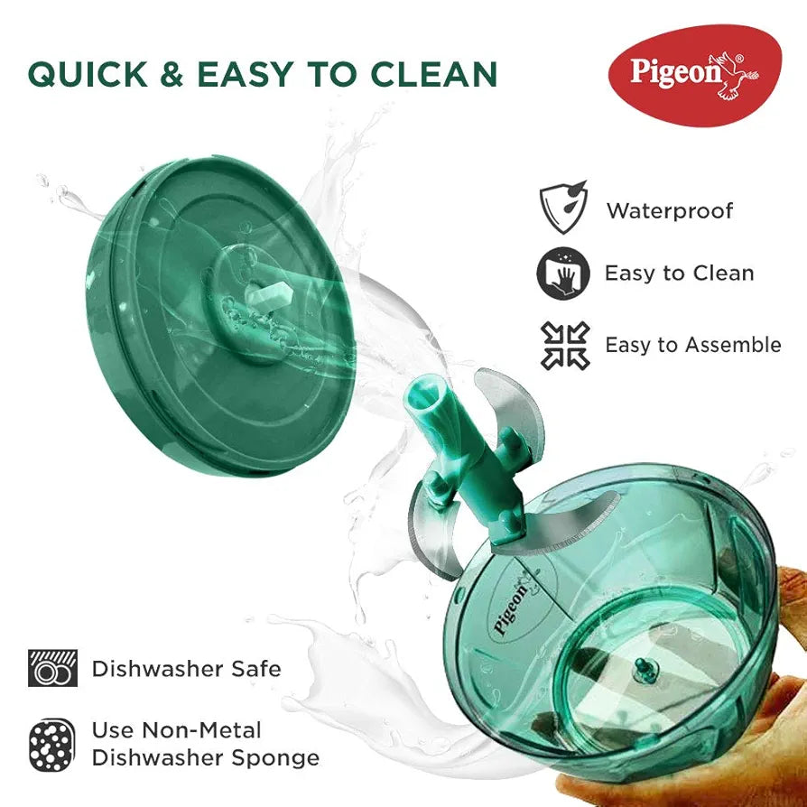 Pigeon by Stovekraft Large Handy and Compact Chopper with 3 blades for effortlessly chopping vegetables and fruits for your kitchen, Green