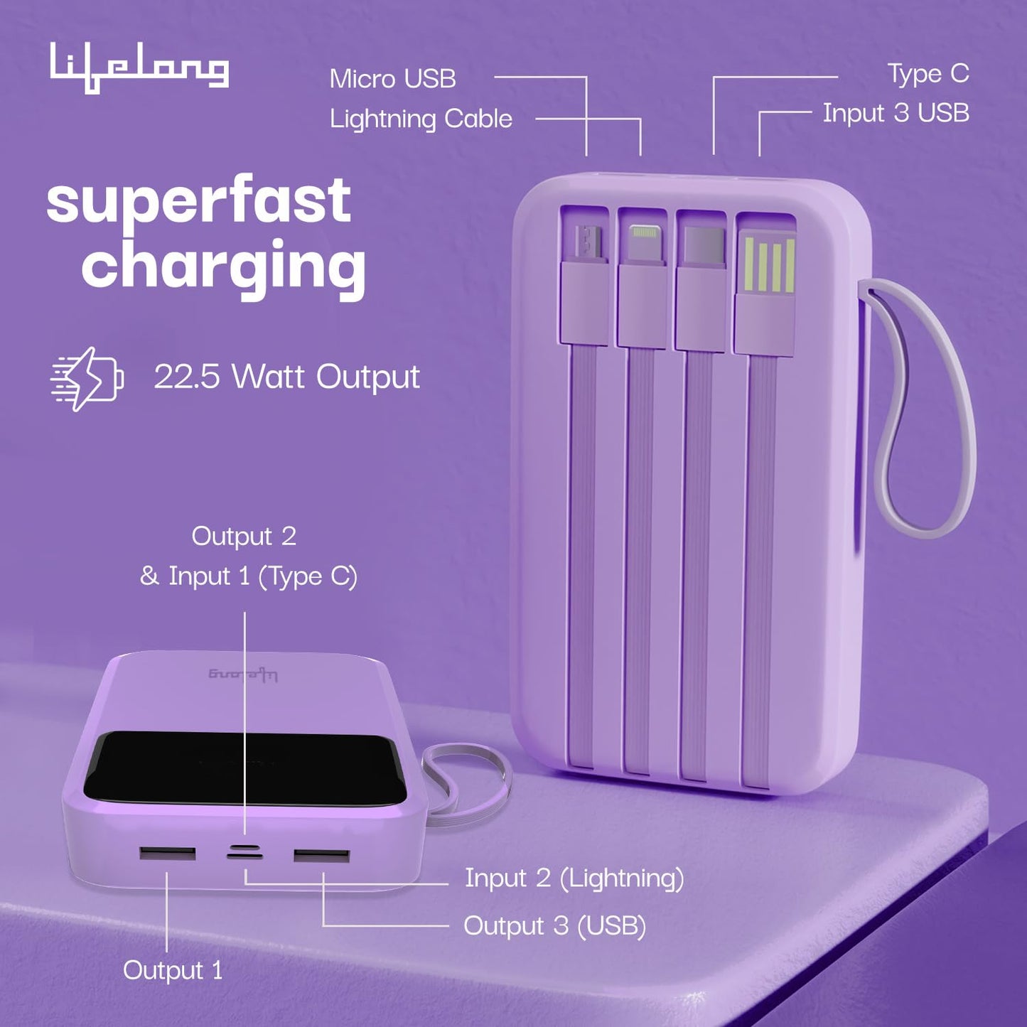 Lifelong Electronics 10000mAh 22.5W Fast Charging Power Bank