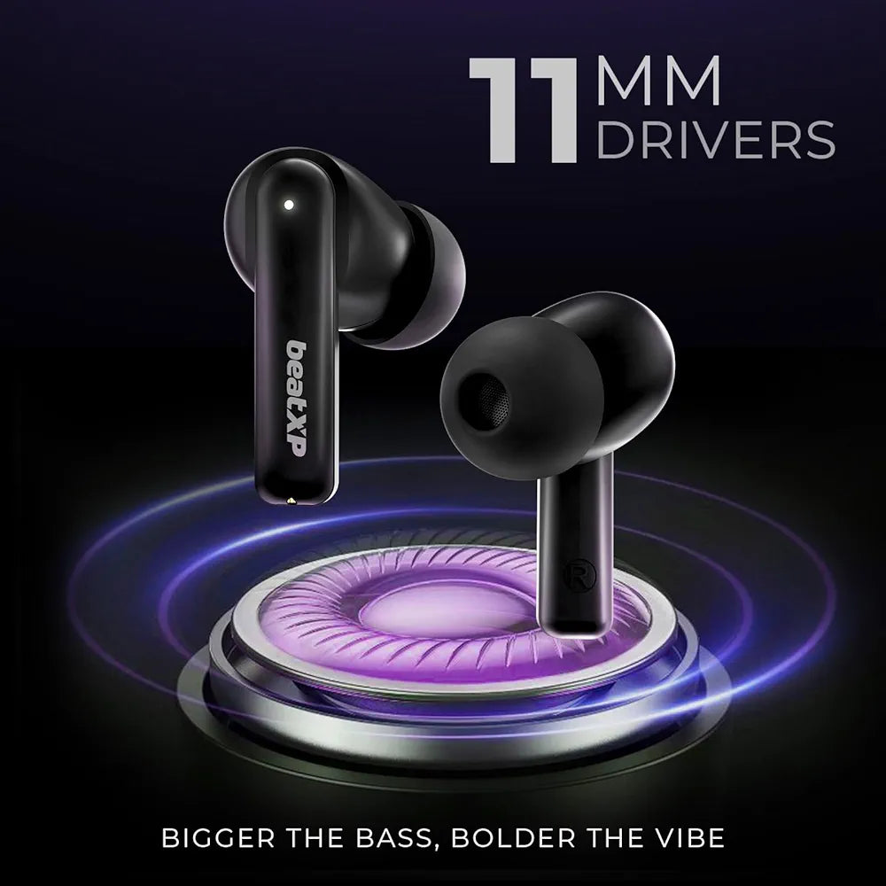 beatXP Vibe XPods Bluetooth True Wireless Ear Buds with 60H Playtime, Quad Mic ENC, Gaming Mode with 40ms Low Latency, Type C Earphone with 11mm Drivers, IPX5, BT 5.3, Touch Control 