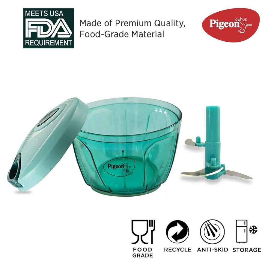 Pigeon by Stovekraft Large Handy and Compact Chopper with 3 blades for effortlessly chopping vegetables and fruits for your kitchen, Green