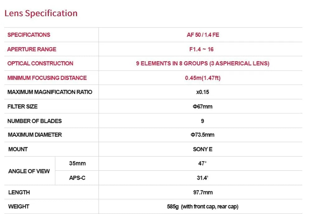 Samyang AF 50MM F1.4 Lens for Sony E 