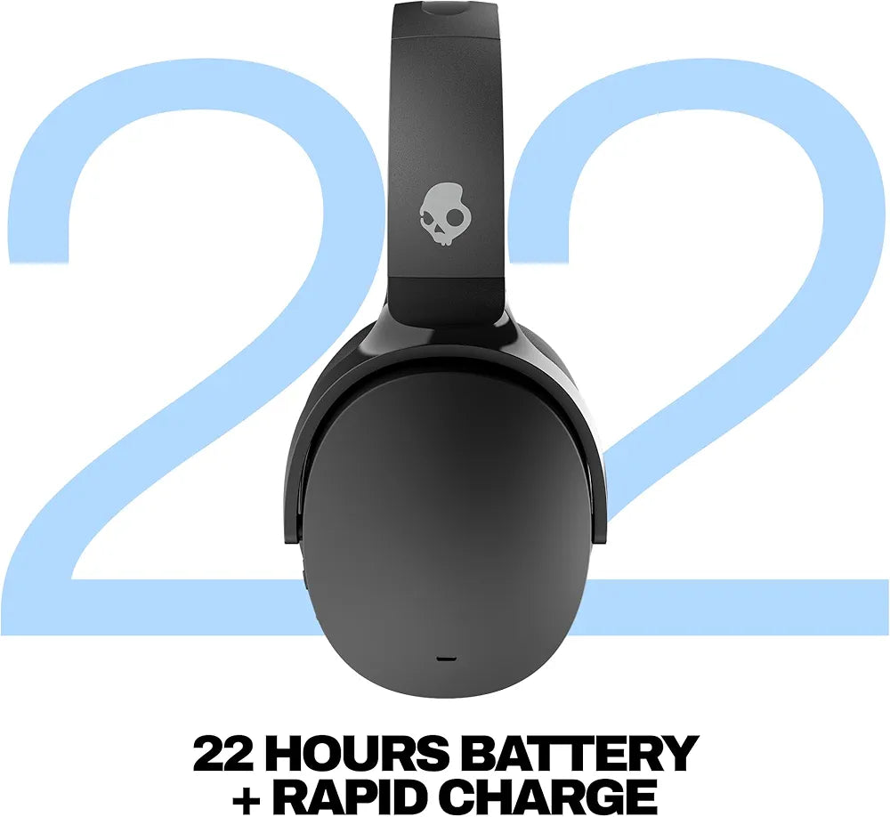 Skullcandy Hesh ANC Smartchoice Active Noise Cancelling Wireless Headphones with 40mm Drivers, 22Hr Playtime + Rapid Charge, Flat-Folding and Collapsible,Light Weight,Work with Android and iOS- Black