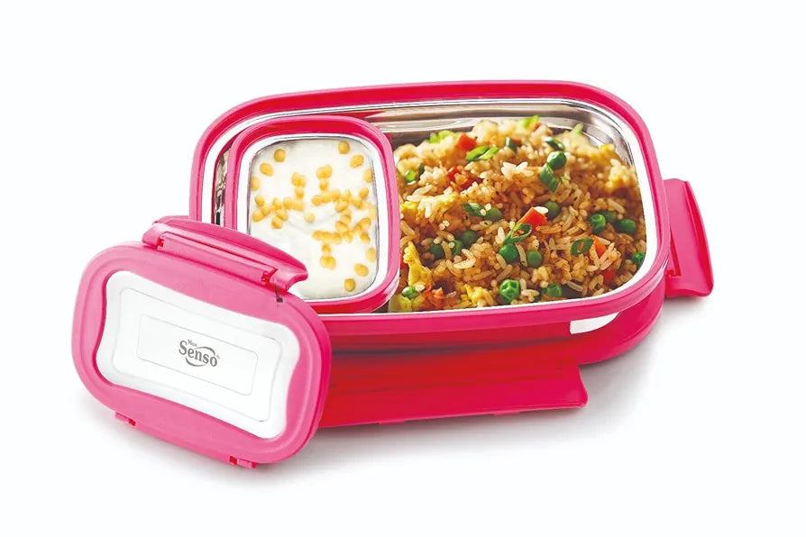 MAGIC PLUS Hot Lunch Box for Kids to School Stainless Steel Lunch Box with Compartments, Leakproof and Durable Tiffin Box for School, Daycare, and Travel, Perfect for Boys and Girls, 1000ml, Blue