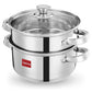 Lifelong 2-Tier Steamer/Momo/Modak Maker | Induction Compitable with Glass Lid & Riveted Handles | 20 cm Stainless Steel Multi-Purpose Cooking Steamer 