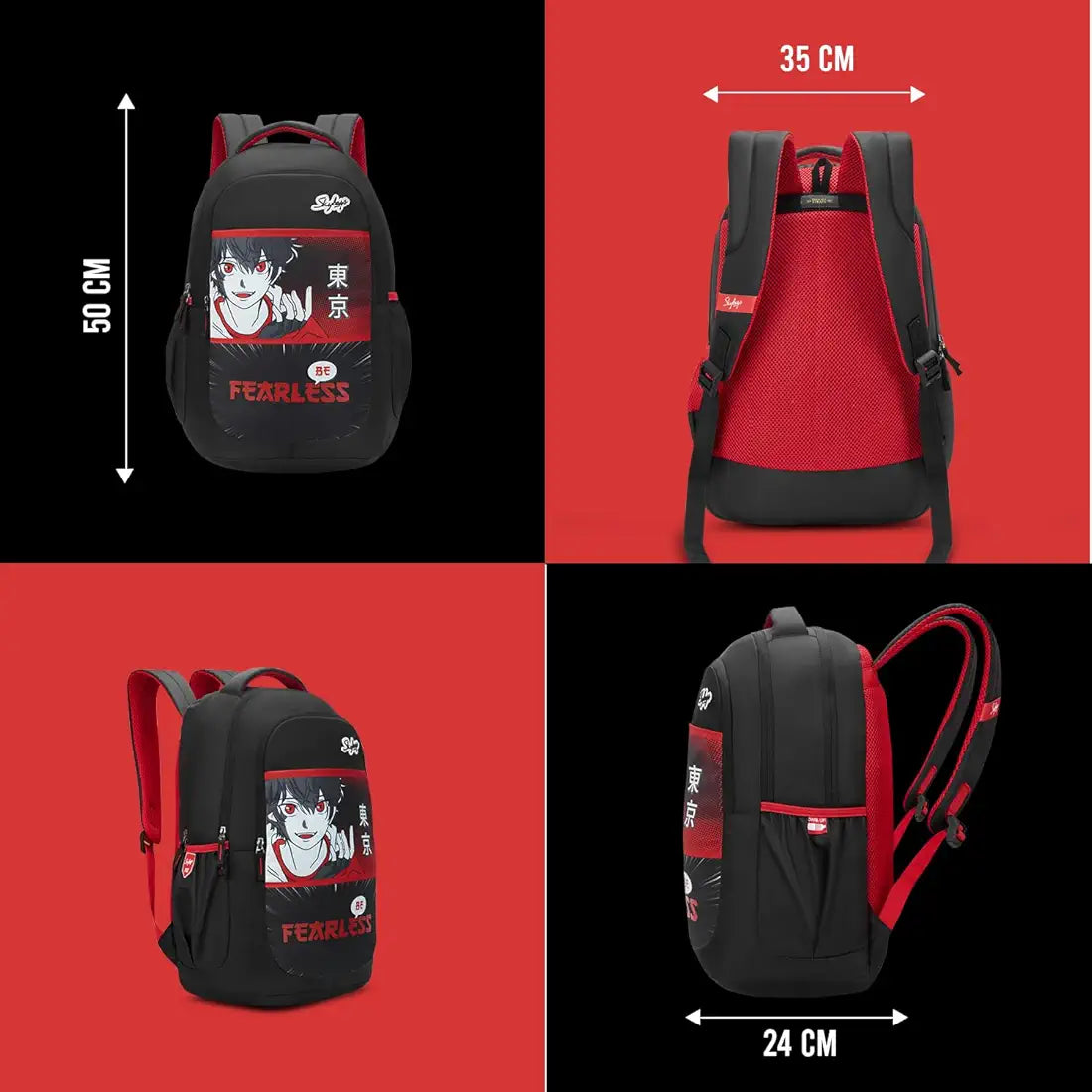 Skybags Kyro RC Anime Polyester 36 Liters 3 Compartments Raincover 2 Side Bottle Pockets Built To Last Straps Swoosh For Boys And Girls
